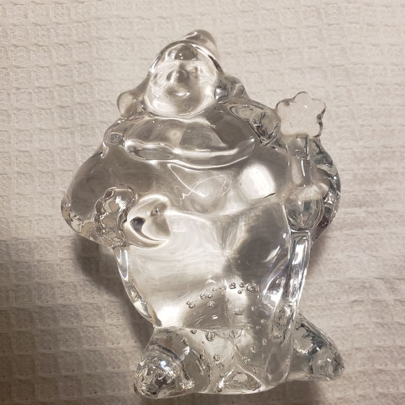 VTG Art Glass Clear Circus Clown Paperweight holding flower Collectible 4" - Picture 1 of 8
